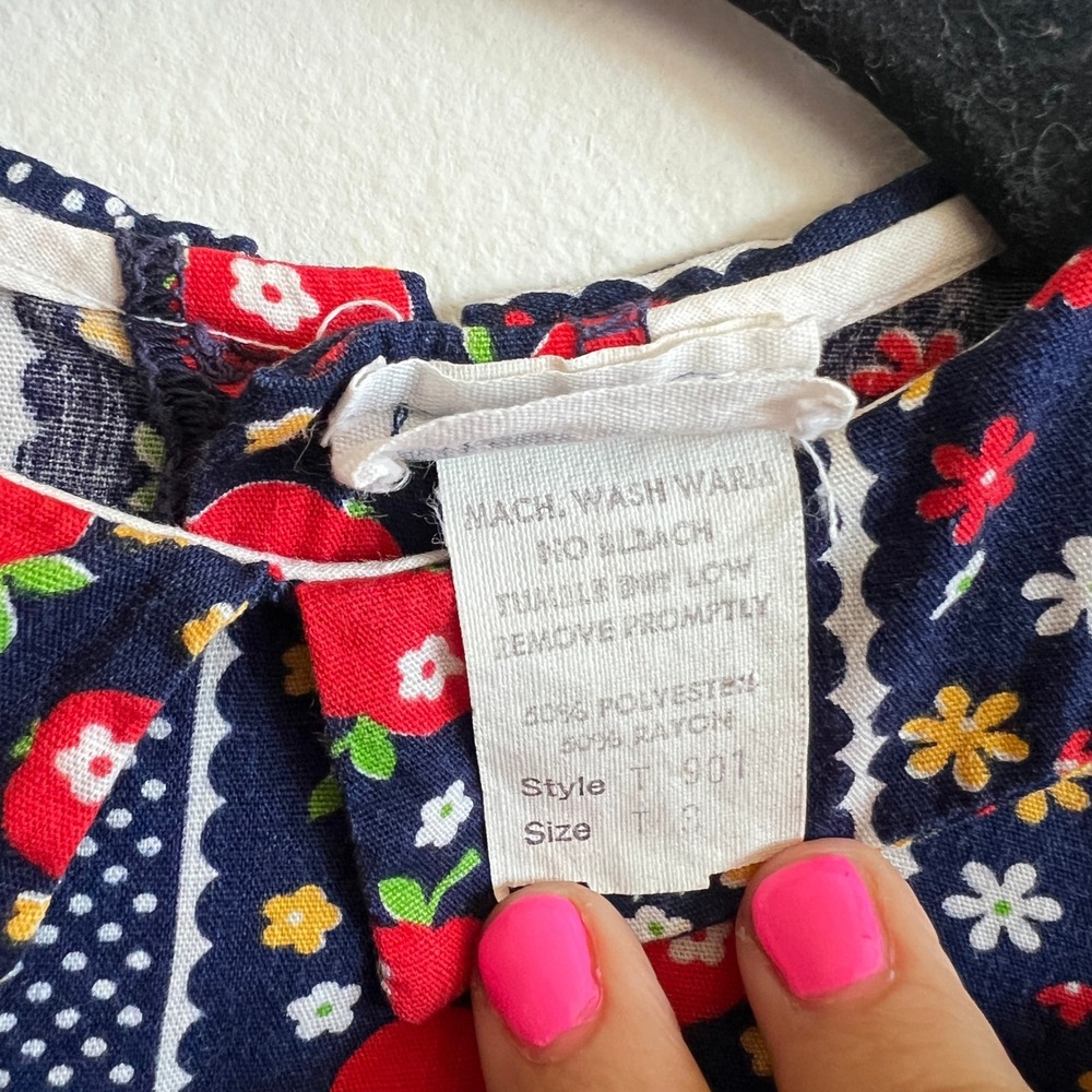 Vintage BRYAN Girls Dress Size 3T Apple Print Long Sleeve Collar 80s - Picture 4 of 4